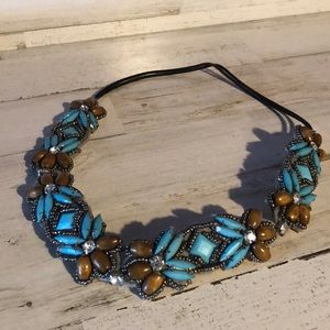 Boho Turquoise and Brown Stretch Headband